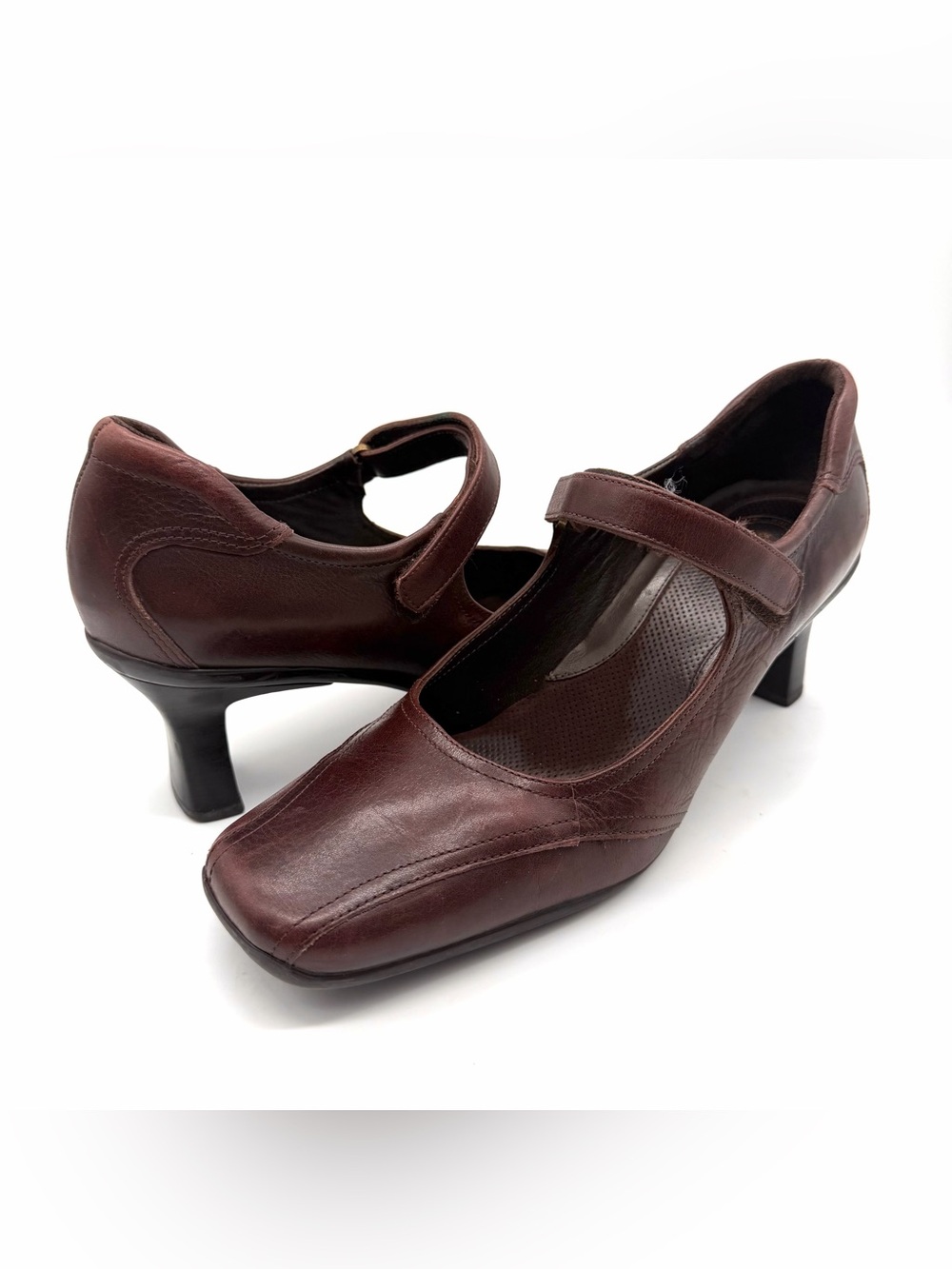 Nurture Leather Mary Jane Heels SZ 10M Comfort Brown Strap Square Shoes 90s Fall